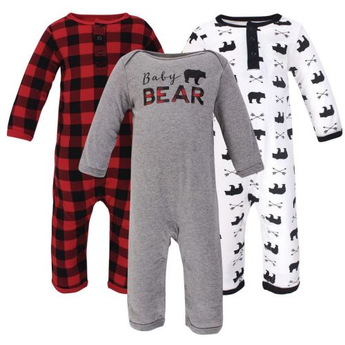 Little Treasure Baby Boy Cotton Coveralls 3pk, Baby Bear, 3-6 Months