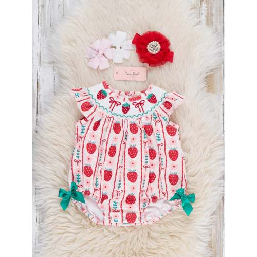 Strawberry Rows Smocked Bubble Romper