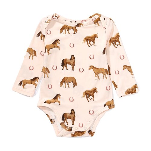 Angel Dear Baby Girls Bamboo Long Sleeve Horses Bodysuit
