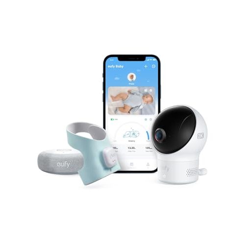 eufy Security Baby Smart Sock Baby Monitor with 2.4 GHz Wi-Fi, Track Sleep Patterns, Naps, Heart Rate, 2K Camera, AI Cry Detection, Pan and Tilt, No Monthly Fee,Upgraded