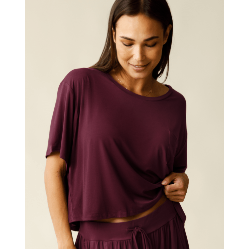 Aria Bamboo Casual Cropped Short Sleeve Top | Deep Burgundy - Kindred Bravely