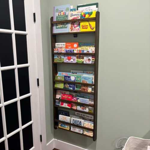 Wall Mount Montessori Bookshelf, Handmade Kids Room Book Rack Wall Storage, Space-Saving Behind-Door Shelf for Toddler Room