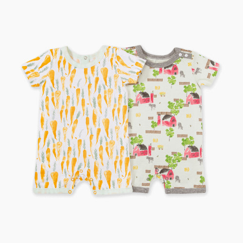Burt's Bees Baby 2-Pack Crunchy Carrot Romper Set, 100% Organic Cotton - Crunch Carrot, 0-3 Months