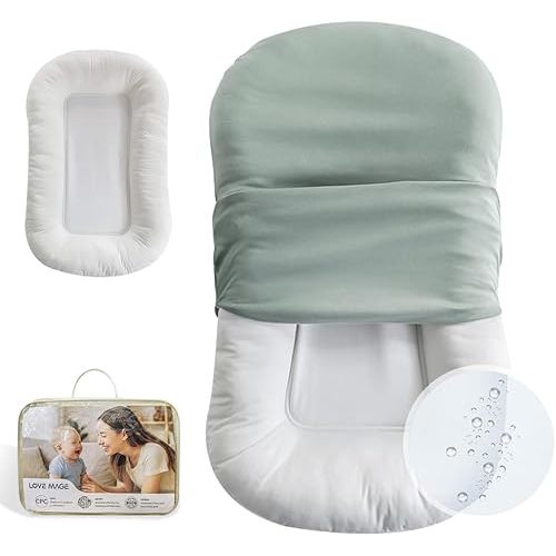 Infant Lounger, Baby Nest Cover, Soft Cotton and Waterproof Inner, Baby Floor Seat for Tummy Time, Baby Lounger for Newborn 0-24 Months, Essentials for Newborns (Green)