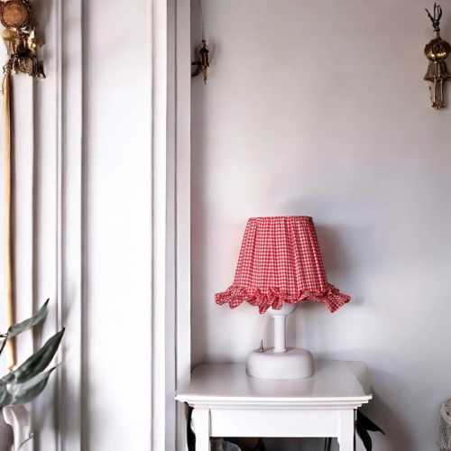 Handmade Red Gingham Ruffle Table Lamp - Kids Room, Cafe, Home Decor, Cozy Bedside Lamp, Cottagecore, Boho Style