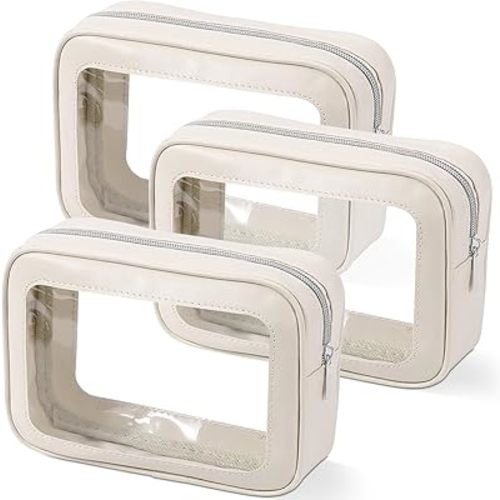 YOPCDJ 3PCS Clear Toiletry Bag,TSA Approved Travel Makeup Pouch with Zipper for Cosmetics and Toiletries，Diaper Bag Organizer Pouch Set,Women's Purse Organizer and Clear Car Bag