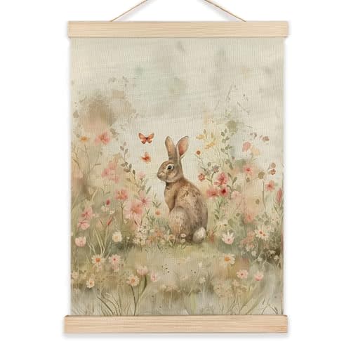 RYYCDOI Bunny Wall Art, Pink Floral Bunny Wall Art Poster, Nursery Wall Decor, Cute Rabbit Pictures Wall Decor for Baby Toddler Girl Nursery Room Bedroom, 12x16 Inches