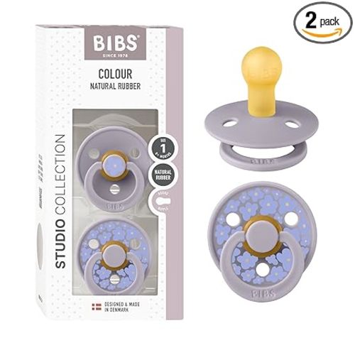 BIBS Pacifiers - Studio 2 Pack | Round Nipple Baby Pacifier | BPA Free Natural Rubber Latex Soother | Made in Denmark | Size 0+ Months | Jasmine Fossil Grey Mix