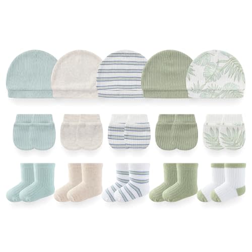 BIGBIGKISS Infant Baby Girl Boy Hats Mittens and Soft Socks Set 0-6 Months | 100% Cotton, Infant Caps, Newborn Soft Gloves