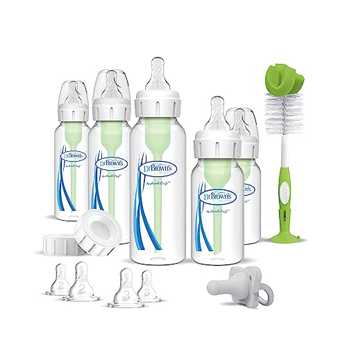 Dr. Brown's Anti-Colic Options+ Newborn Essentials Gift Set with 4oz and 8oz Baby Bottles, Baby Bottle Brush and HappyPaci