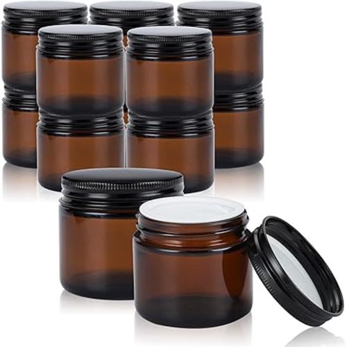 4oz Amber Glass Jars with Lids - 12 Pack Cosmetic Containers for Travel, Lotion, Cream