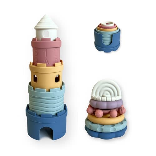 Hippypotamus Baby Stacking Toys - Teething Toys - Stacking Cups - Food-Grade Silicone Teethers - 6+ Months - Soft Bath Toy