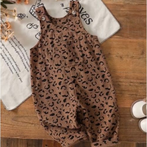 SHEIN Vintaside Kids Baby Girls Everyday Casual Corduroy Overall With Textured Animal Pattern Sleeveless Round Neck Buttons Long Jumpsuit | SHEIN USA