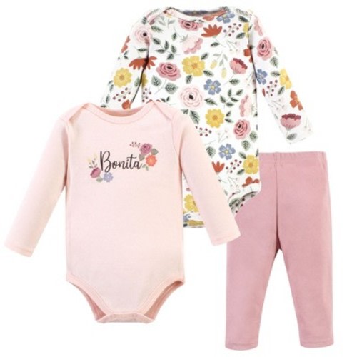 Hudson Baby Infant Girl Cotton Bodysuit and Pant Set, Bonita Long Sleeve, 0-3 Months