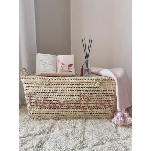 Personalized Wicker Toy Chest – Handwoven Storage Box with Crochet Embroidery - Nursery Storage, Kids Toy Box, Baby Gift