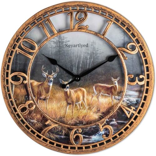 WANGIRO 12 Inch Farmhouse Wall Clock, Antique Copper | Silent, Non-Ticking, Deer