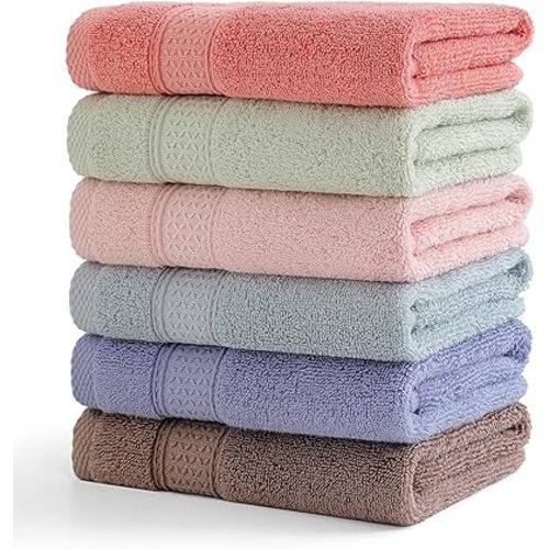6 Pack Hand Towel Set, 16 by 25 inches, 100% Cotton Ultra Soft and Highly Absorbent, Quick Drying, for Hotels, Spa, Bathroom