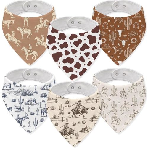 Muslin Baby Bibs Drool Burp Cloths Western Cowboy Cotton Teething Baby Bibs for Boys Soft Absorbent Baby Burp Cloths with Adjustable Snaps for Newborns Infants