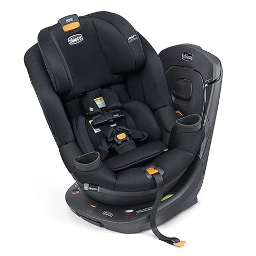 Chicco Fit360 ClearTex Rotating Convertible Car Seat with 360 Degree Rotation for Rear-Facing and Forward-Facing, LeverLock Self-Tensioning Lock System | Obsidian/Black