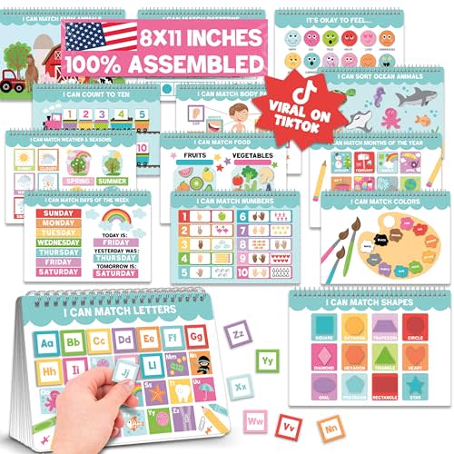 Hadley Designs My First Busy Book Toddlers 3-5, Montessori Preschool Learning Activities, 174 Pieces Velcro Busy Book, Travel Toys Airplane Car, Autism Sensory Toys, Gift 3 4 5 Year Old Boys & Girls