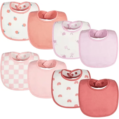 Tiny Twinkle 8 Pack Baby Bibs for Drooling and Teething – Waterproof & Absorbent Bibs for Baby Girl & Boy, Machine Washable Infant Bib Set for Newborns and Toddlers (Girl Print 8-Pack)