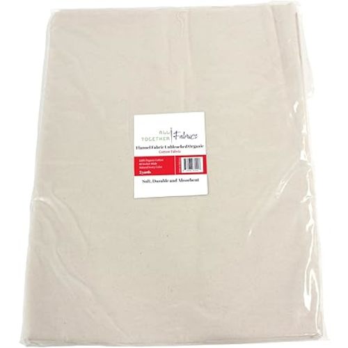 Organic Cotton Flannel (2 Yards, Pre-Cut), Unbleached Natural Ivory Color, 60 Inches Wide, GOTS Certified 100% Natural Organic Cotton, Medium Weight 4.7 Ounces Per Square Yard