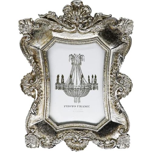 BLYBH Vintage Picture Frame 2.5x3.5 Retro Photo Frames, Tabletop & Wall Hanging Ornate Antique Picture Frame with High Definition Glass, Silver