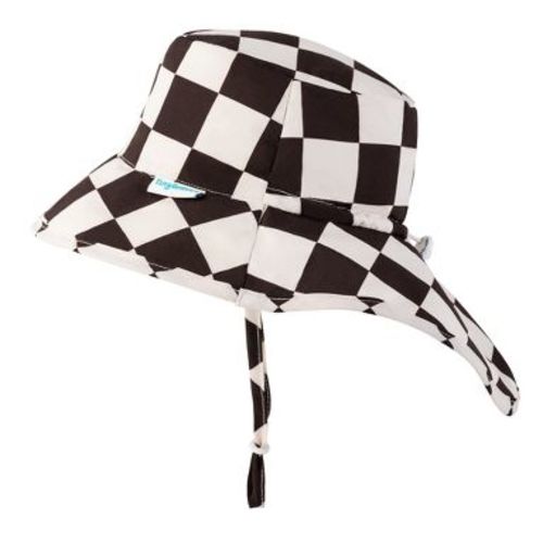 Tiny Twinkle Sun Protection Baby Flap Hat with UPF 50+ for Infants/Toddlers, Boys and Girls (Black Checkers, 0-6 Months)