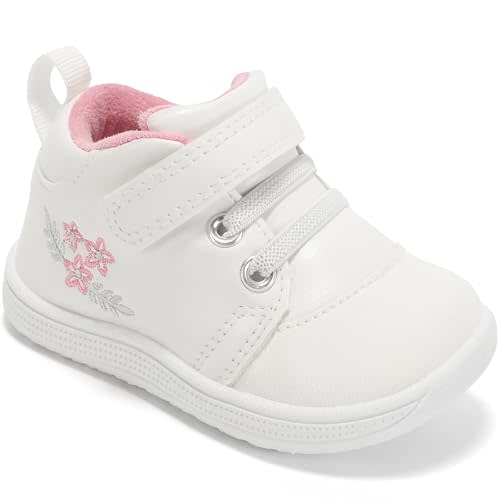 STQ KIDS Unisex-Baby Mid-Top First Walker Shoes Wide Toe Box Toddler Boy Girl Barefoot Shoe Soft PU Leather Infant Sneakers with Hook-and-Loop 6-9 months