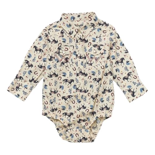 Wrangler Baby Girl Long Sleeve Snap Bodysuit - Beige Western Print