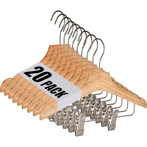 Natural 12.7" Ultra-Thin Wooden Children Closet Clothes Clips Hangers 20PCS Wood Baby Kids Coat Hangers for Infant Toddler Newborn Jumpsuit Pants Skirts Jeans Space Saving Heavy Duty Durable