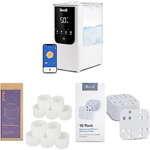 LEVOIT OasisMist Smart Cool and Warm Mist Humidifiers & 10-Pack Top Fill Humidifier Replacement Filters & Humidifier Replacement Filters 10-Pack, Mineral Absorption Pad