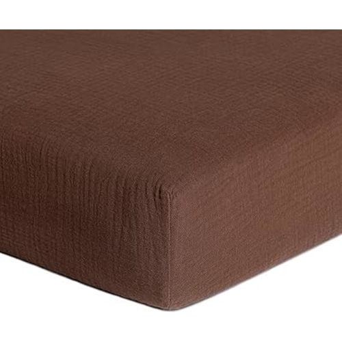 Meracorallo Muslin Crib Sheet, 100% Cotton Fitted Crib Sheet 28x52 Soft and Breathable Baby Boys Girls Cover for Standard Crib and Toddler Mattresses, Brown