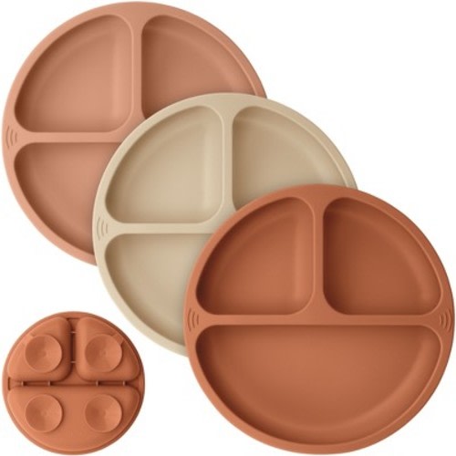 3-Pack Prep Suction Plates for Baby, 100% Silicone Toddler Plates, BPA-Free Divided Baby Plates with Suction, Color: Terracotta