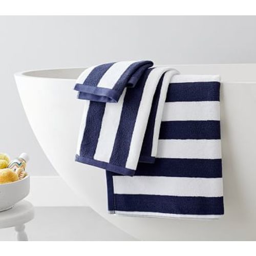 Rugby Stripe Bath Bath Towel, Navy