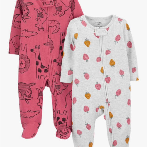 Simple Joys by Carter's Baby Girls' 2-way Zip Thermal Footed Sleep and Play, Pack of 2