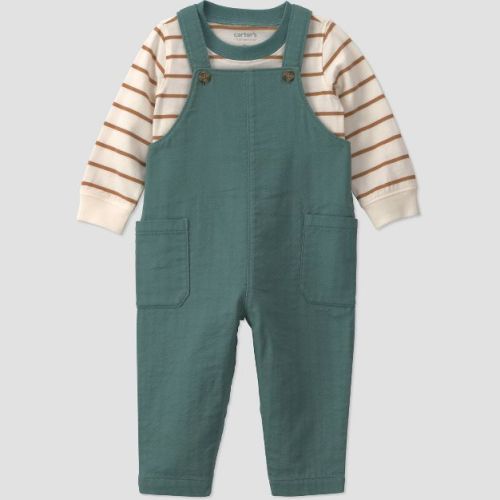 Carter's Just One You® Baby Boys' 2pc Long Sleeve Striped Bodysuit and Cord Overalls Set - Green 3M