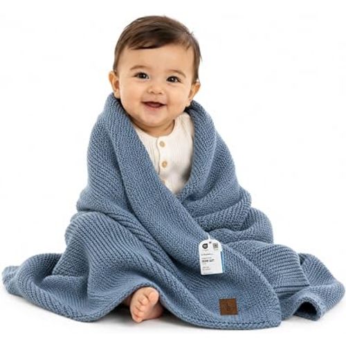 Alina Soft Knit Baby Blanket 30x40 in, Smoky Blue – Oeko-Tex Certified, Breathable Swaddle & Receiving Blanket for Newborns, Crib & Stroller, Machine Washable