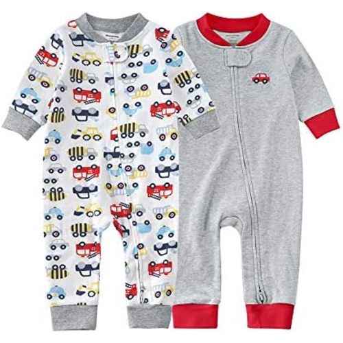 Teach Leanbh Baby 2-Pack Footless Pajamas Cotton Long Sleeve Printing 2 Way Zipper Romper Jumpsuit Sleep and Play 3-24 Months