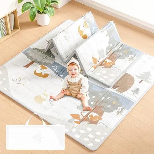 Fodoss 47x47 inch Play Mat, 0.4 in Thick Waterproof Playmat for Baby and Toddler, Foldable Reversable Small Mat for Playpen, Non-Toxic Foam Mat