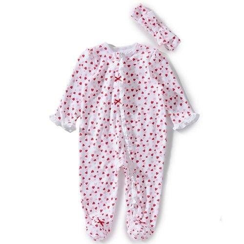 Little Me Baby Girls Allover Valentines Heart Print Footie