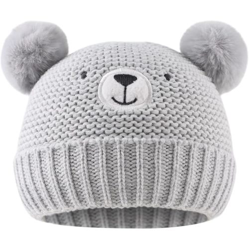 JANGANNSA Cute Bear Baby Beanie Pompom Baby Boys Hat Infant Toddler Winter Knitted Beanies for Girls