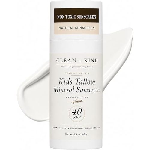 Kids Sunscreen Mineral SPF 40 Vanilla — Non Toxic Baby & Toddler Sunblock with Non-Nano Zinc Oxide, Grass-Fed Tallow, Natural Reef-Safe Sun Lotion, No White Cast for Sensitive Skin