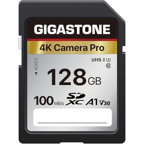 【5-Years Data Recovery】GIGASTONE 128GB SD Card, 4K Camera Pro, A1 V30 SDXC Memory Card 4K UHD Video Compatible with Canon Digital Camera, with 1 Mini Cases