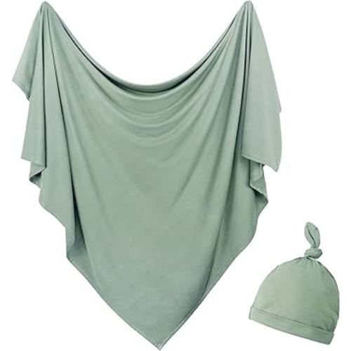 OWLOWLA Newborn Swaddle Set Stretch Wrap Swaddle Receiving Blanket for Baby Boy Girl(Olive-rm)