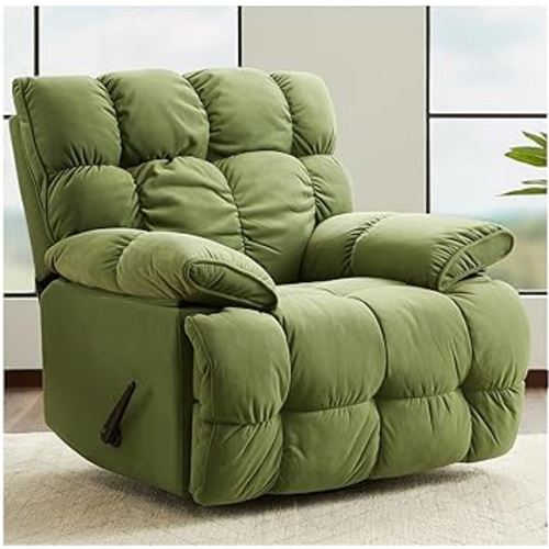 SITJOY Oversized Swivel Rocker Recliner Chair, Overstuffed Extra Wide Rocking Chair for Big and Tall, Glider Recliner Nursery Chair, Soft Breathable Fabric in Green, Manual