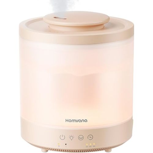 Homvana Humidifiers for Bedroom 1.5L Top-Fill Cool Mist Humidifier for Baby Nursery Plants Kids Home, 3-in-1 Diffuser with Night Light, Auto Mode, Esserntial Oil, BPA Free, 30H (Beige)