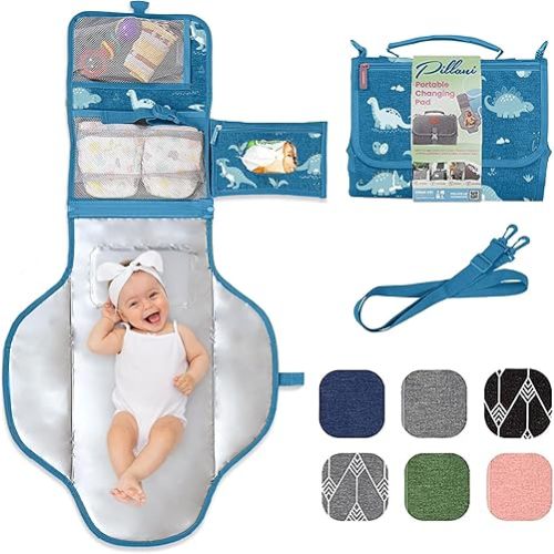Portable Changing Pad for Baby, Travel Diaper Changing Pad for Newborn, Large Waterproof Baby Changing Mat, Foldable & Detachable Diaper Changing Station with Baby Wipes Pockets, Baby Stuff by Pillani