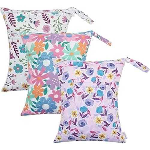 ALVABABY 3pcs Cloth Diaper Wet Dry Bags Waterproof Reusable with Two Zippered Pockets Travel Beach Pool Daycare Soiled Baby Items Yoga Gym Bag for Swimsuits or Wet Clothes 3L-ZM18A