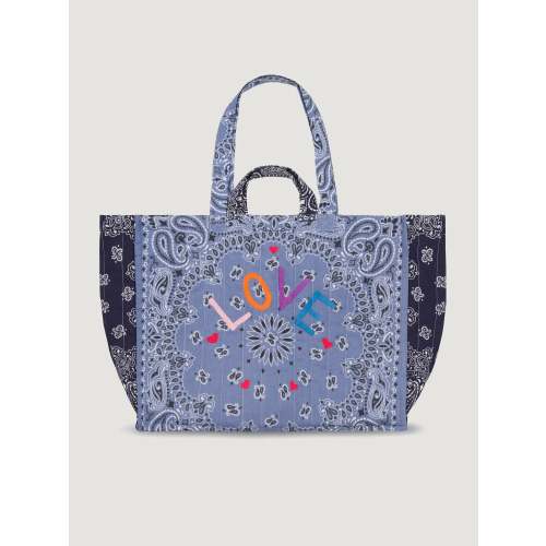 Quilted Maxi Cabas Tote - LOVE - Chambray / Navy